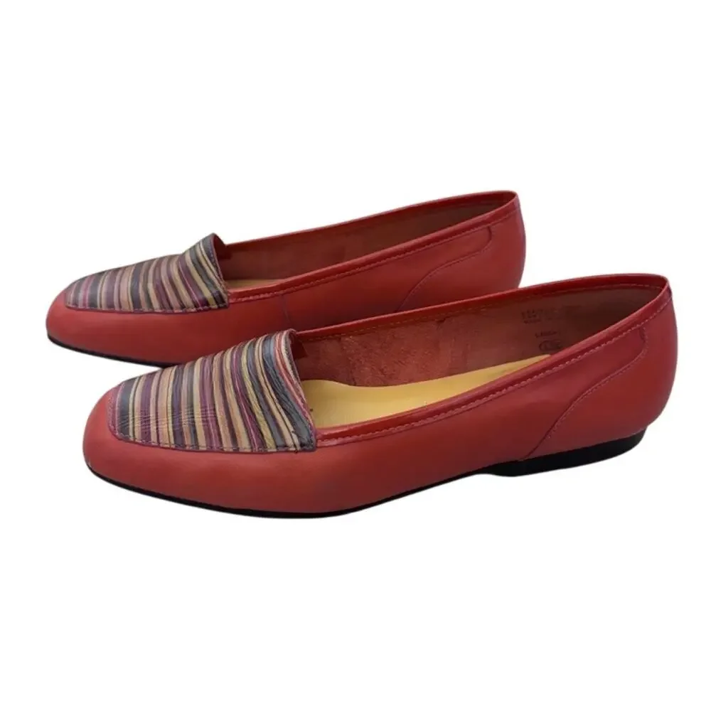 Vintage Enzo Angiolini Leather Loafers Orange Stripe Classic Women’s 6.5